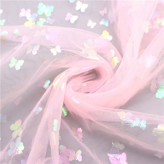 100% nylon colourful gold hot stamping butterfly mesh fabric light pink,50*150cm(19.7*59.1