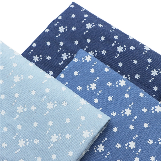 offset printed flower denim fabric 2#blue,50*150cm(19.7*59.1
