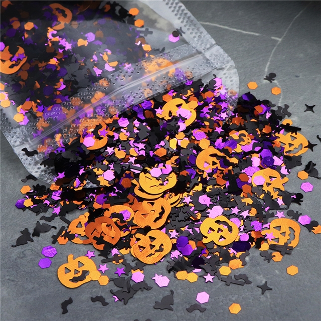 mixed halloween pumpkin cross nail glitter skull cat packaging filler (5g/pack)