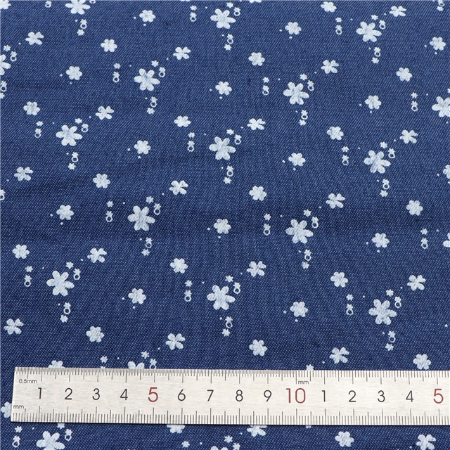 offset printed flower denim fabric 2#blue,50*150cm(19.7*59.1
