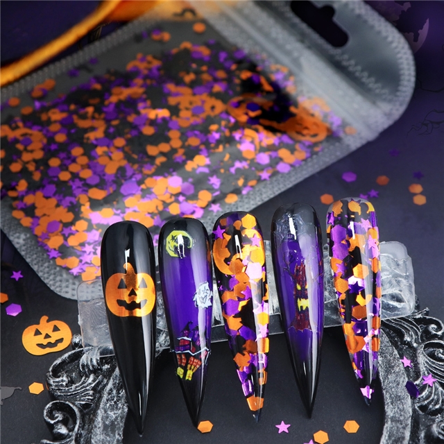 mixed halloween pumpkin cross nail glitter skull cat packaging filler (5g/pack)