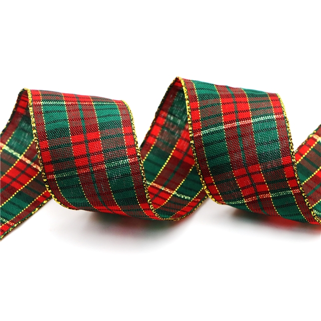 golden christmas plaid ribbon 3.8cm(1-1/2