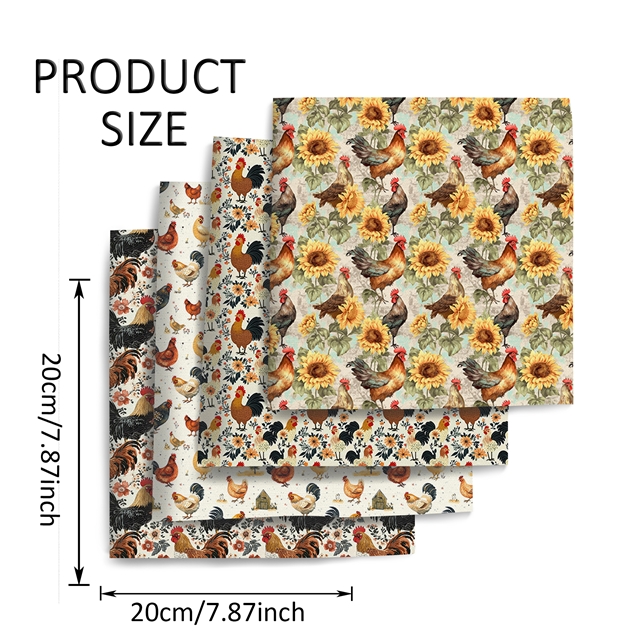 polyester cotton chicken series polyester cotton fabric set (4 pcs/set)