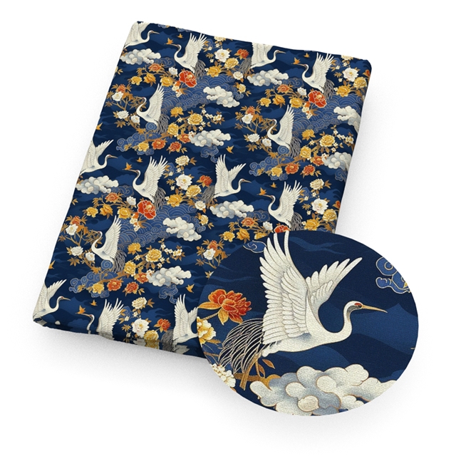 polyester cotton crane flower series polyester cotton fabric set (4 pcs/set)