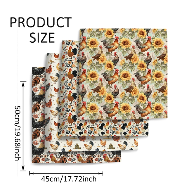 polyester cotton chicken series polyester cotton fabric set (4 pcs/set)