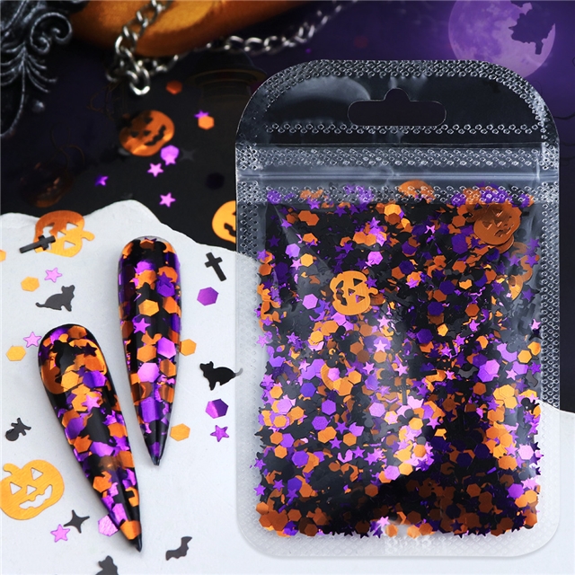 mixed halloween pumpkin cross nail glitter skull cat packaging filler (5g/pack)