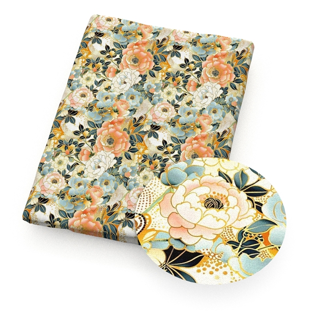 polyester cotton crane flower series polyester cotton fabric set (4 pcs/set)