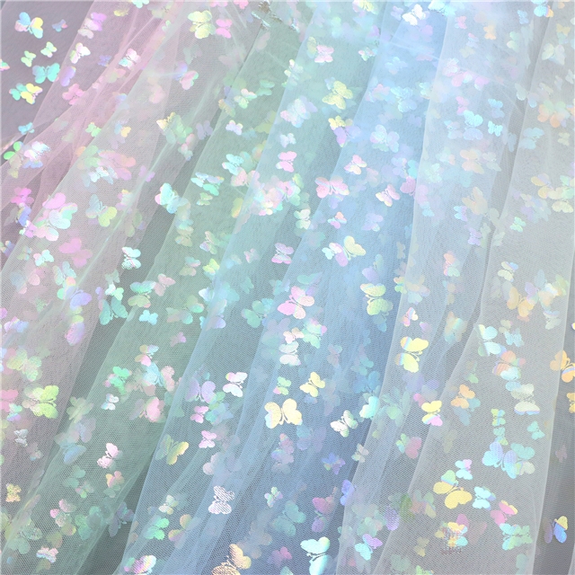 100% nylon colourful gold hot stamping butterfly mesh fabric