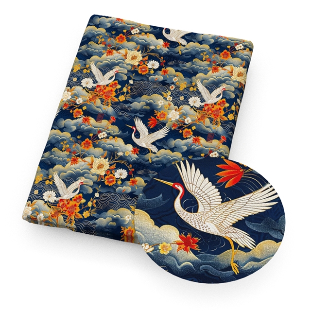 polyester cotton crane flower series polyester cotton fabric set (4 pcs/set)