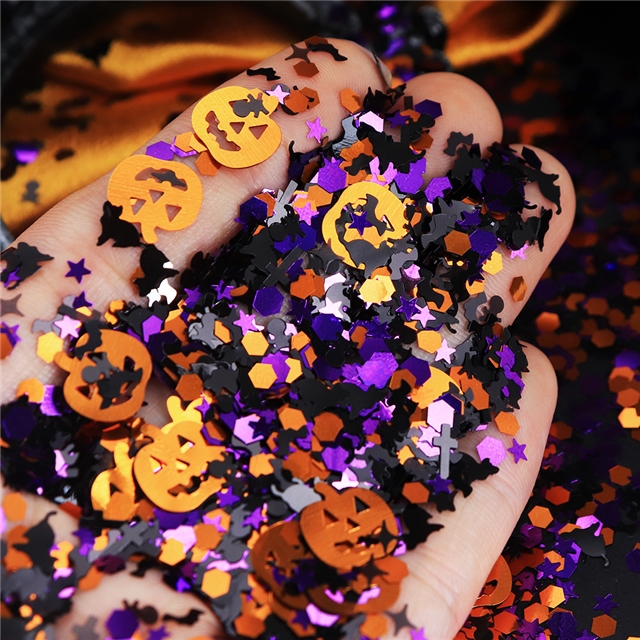 mixed halloween pumpkin cross nail glitter skull cat packaging filler (5g/pack)