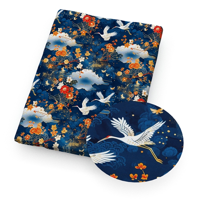 polyester cotton crane flower series polyester cotton fabric set (4 pcs/set)