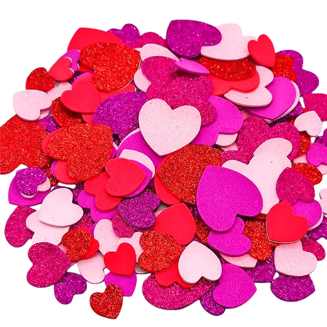 EVA big small mixed heart foam fine powder glitter sticker