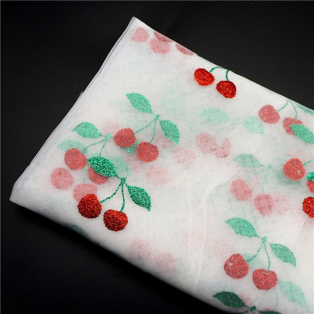 100% nylon cute two tone printed gold powder cherry mesh fabric