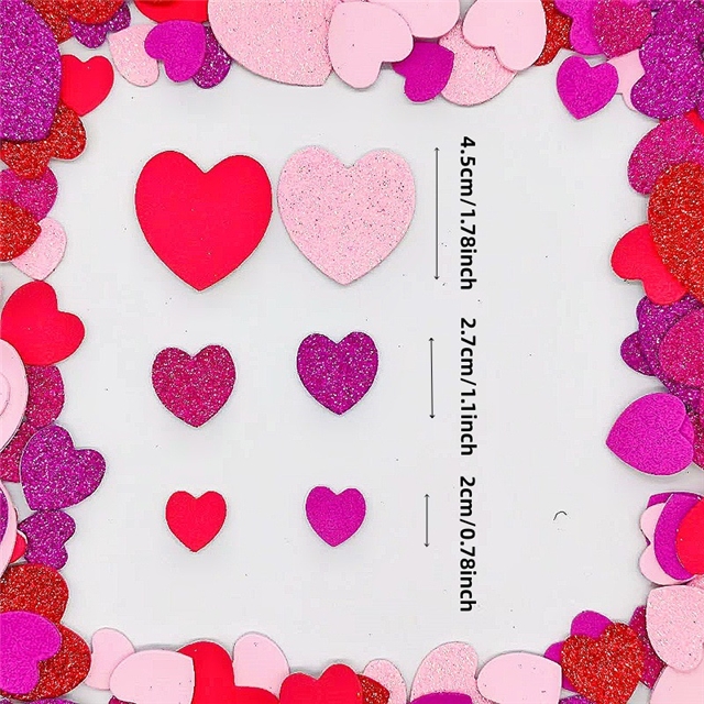 EVA big small mixed heart foam fine powder glitter sticker
