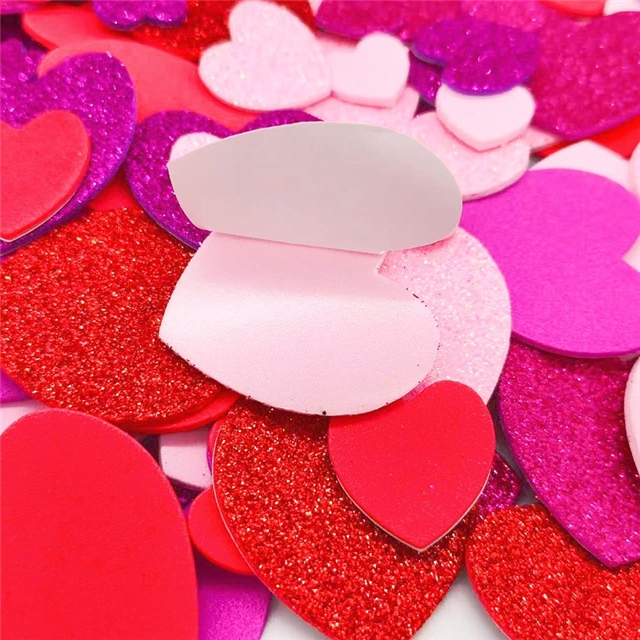 EVA big small mixed heart foam fine powder glitter sticker