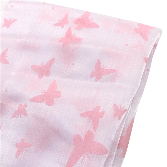velvet pink butterfly shimmering ice flower wrinkled organza fabric
