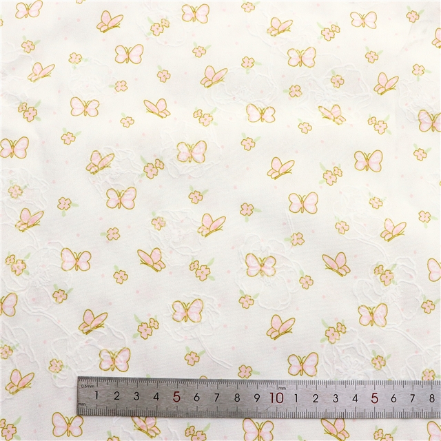 offset printed flower butterfly polyester fabric
