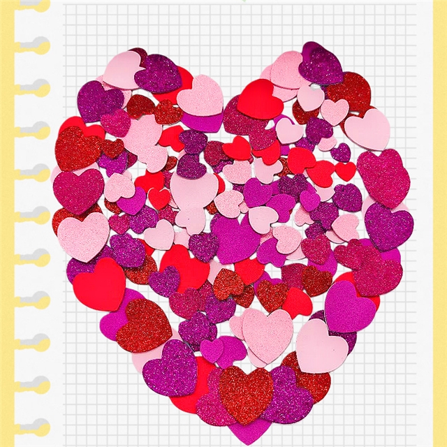 EVA big small mixed heart foam fine powder glitter sticker