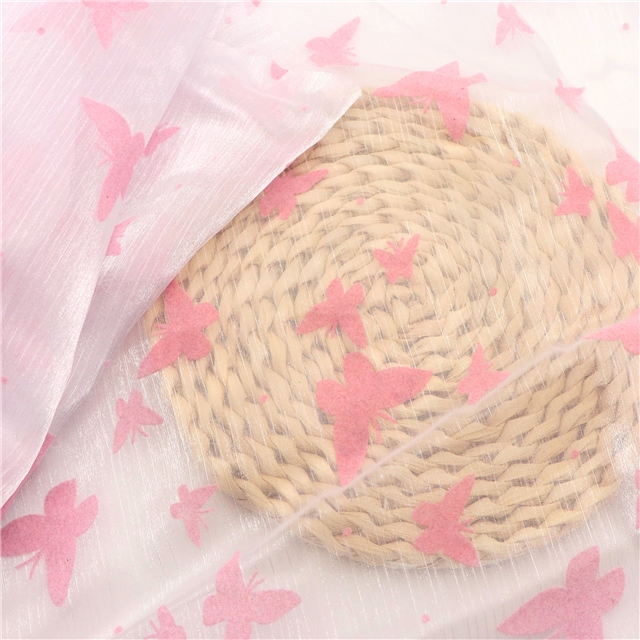 velvet pink butterfly shimmering ice flower wrinkled organza fabric