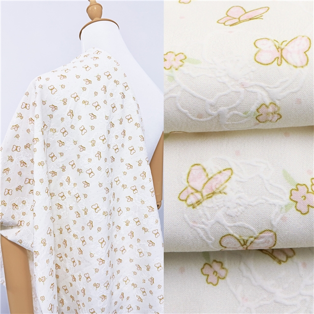 offset printed flower butterfly polyester fabric