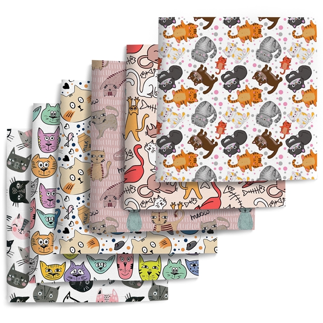 polyester cotton cat series polyester cotton fabric set (7 pcs/set) polyester cotton fabric,50*45cm(19.7*17.7