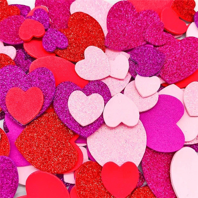 EVA big small mixed heart foam fine powder glitter sticker
