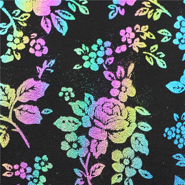synthetic leather colourful gold hot stamping flower faux leather