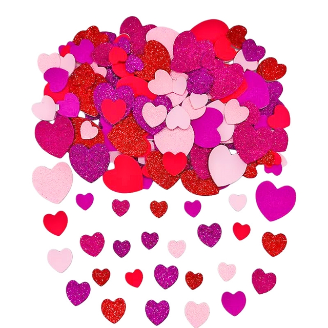 EVA big small mixed heart foam fine powder glitter sticker