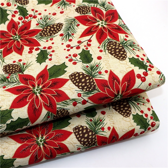 glitter christmas pinecone red flower linen cloth