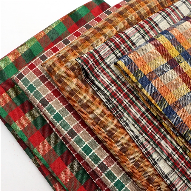 plaid gold and silver thread imitation linen fabric