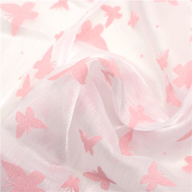 velvet pink butterfly shimmering ice flower wrinkled organza fabric