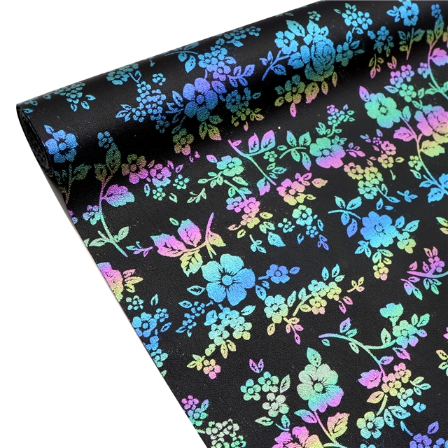 synthetic leather colourful gold hot stamping flower faux leather