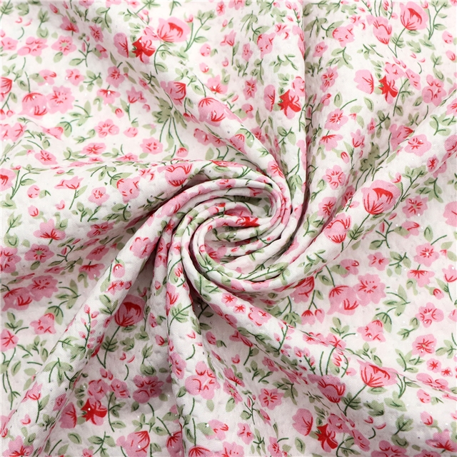 Bubble wrinkled silver hot stamping dot small floral flower fabric 5#pink,50*150cm(19.7*59.1