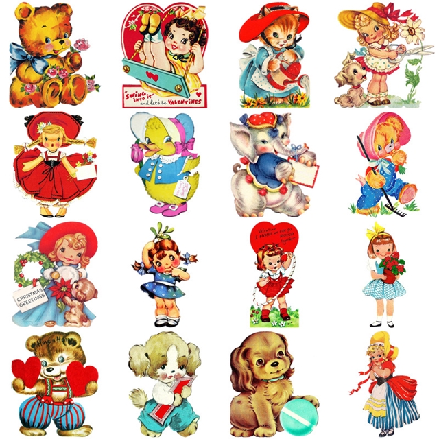 50pcs retro cute cartoon characters waterproof sticker