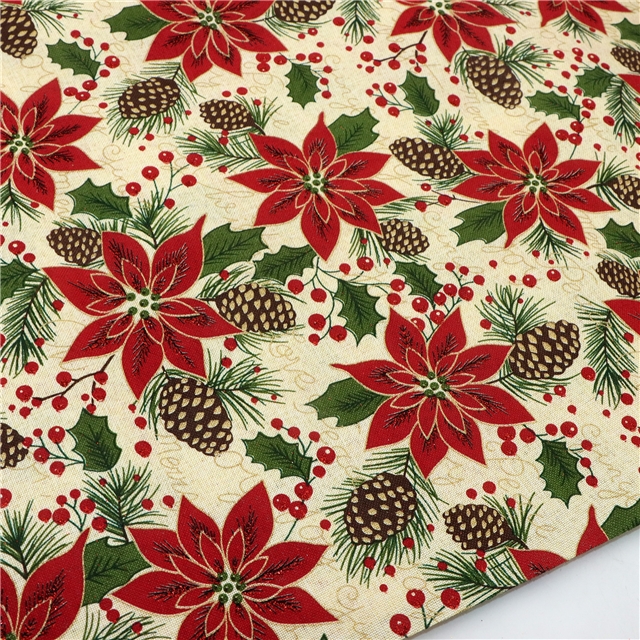 glitter christmas pinecone red flower linen cloth 50*148cm(19.7*58.3