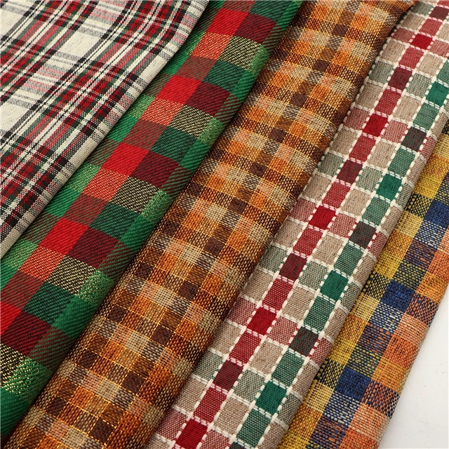 plaid gold and silver thread imitation linen fabric