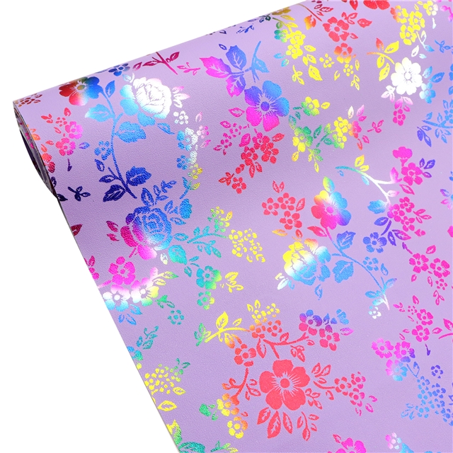 synthetic leather colourful gold hot stamping flower faux leather