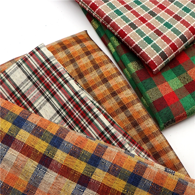 plaid gold and silver thread imitation linen fabric