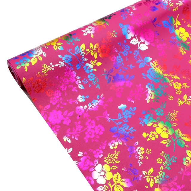 synthetic leather colourful gold hot stamping flower faux leather