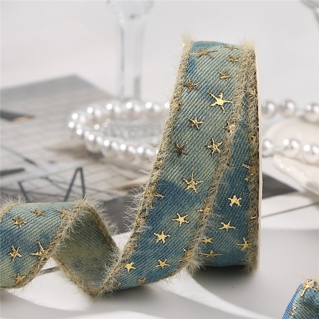 lock edge hot stamping star denim ribbon