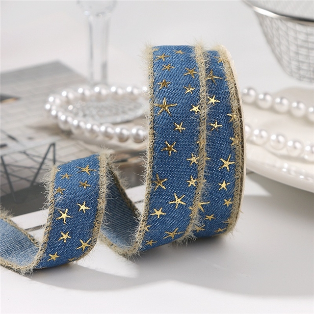 lock edge hot stamping star denim ribbon