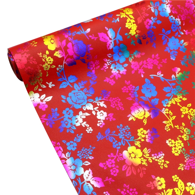 synthetic leather colourful gold hot stamping flower faux leather
