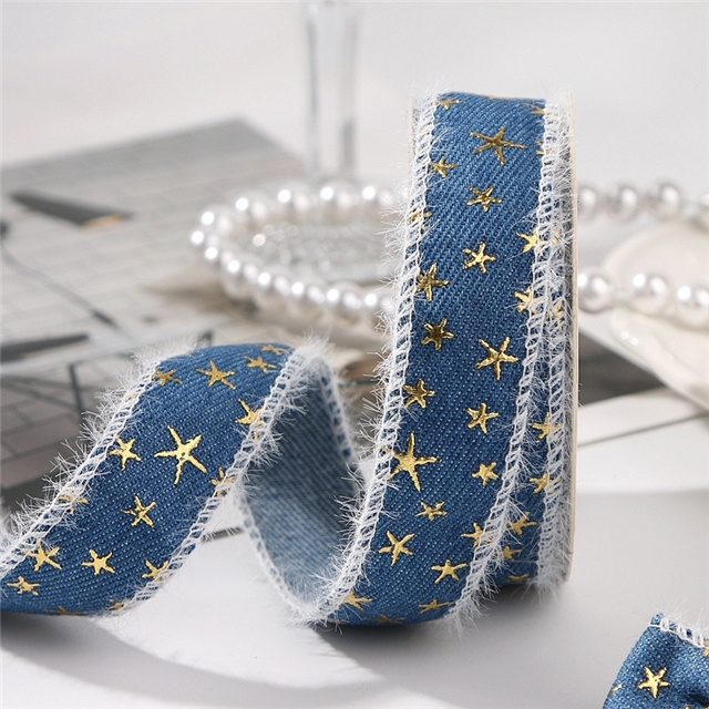 lock edge hot stamping star denim ribbon