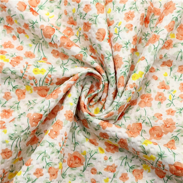 Bubble wrinkled silver hot stamping dot small floral flower fabric 2#orange,50*150cm(19.7*59.1