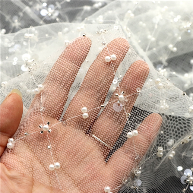 bead sequin flower mesh fabric