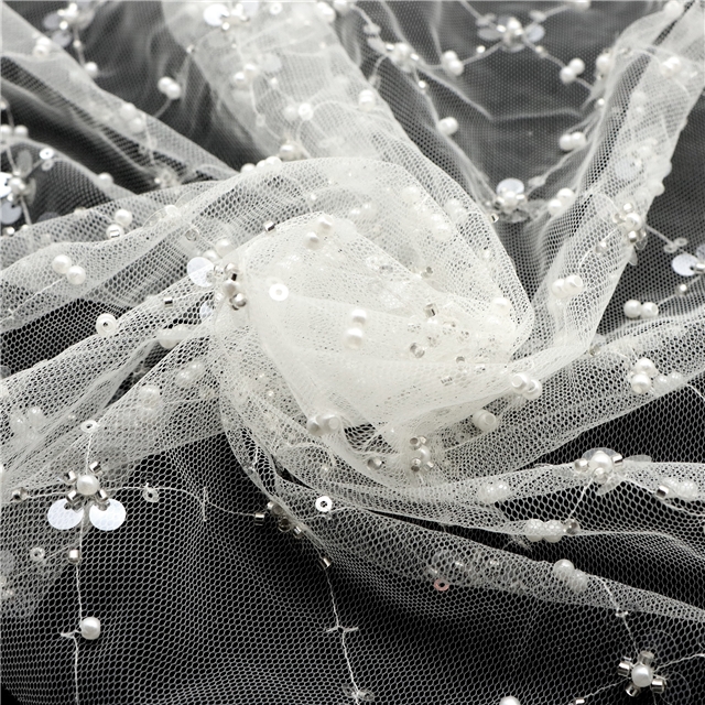 bead sequin flower mesh fabric