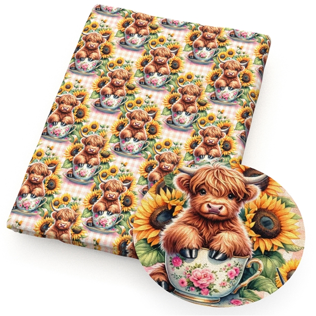 polyester cotton cow sunflower series polyester cotton fabric set (4 pcs/set)