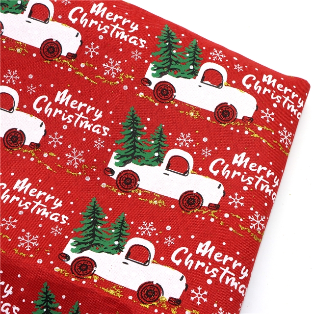 christmas tree car glitter ink printed linen fabric
