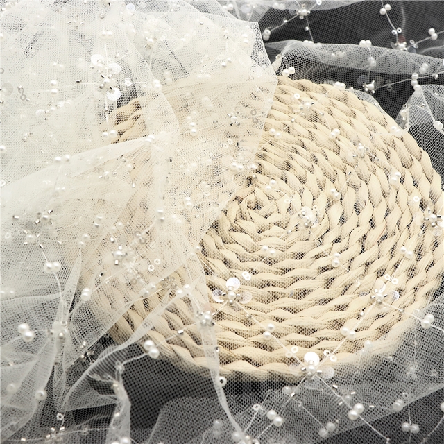 bead sequin flower mesh fabric