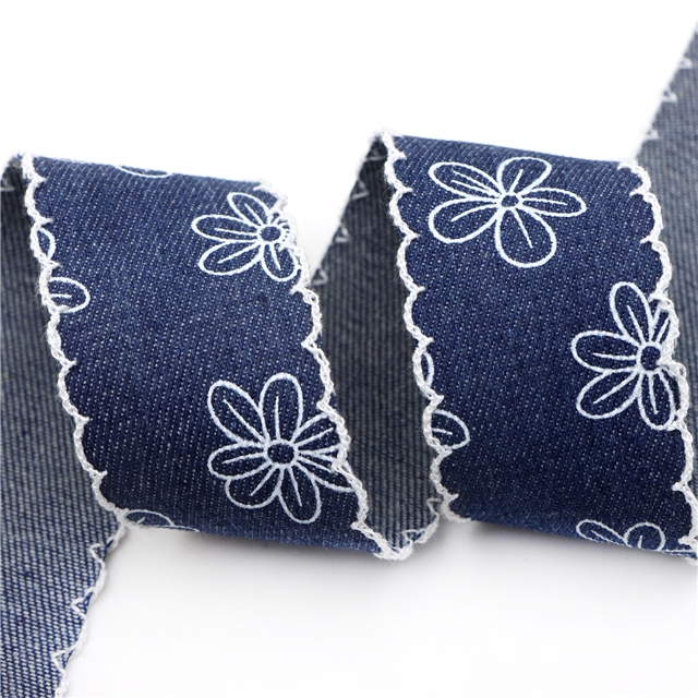 hook edge printed denim webbing